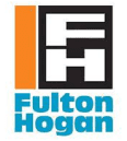 Logo of Fulton Hogan featuring a stylized "FH" design in black and white on the left, next to an orange vertical stripe. Below, the text "Fulton Hogan" is written in bold blue letters.