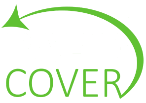 Logo with the words "Rapid Cover" in bold white and green font. A green arrow curves around from the top left corner to the right, encircling the text.