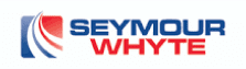 Logo of Seymour Whyte, featuring the name in bold blue and red text. On the left, there are three curved lines in red and blue, resembling stylized waves or ribbons. The background is white.